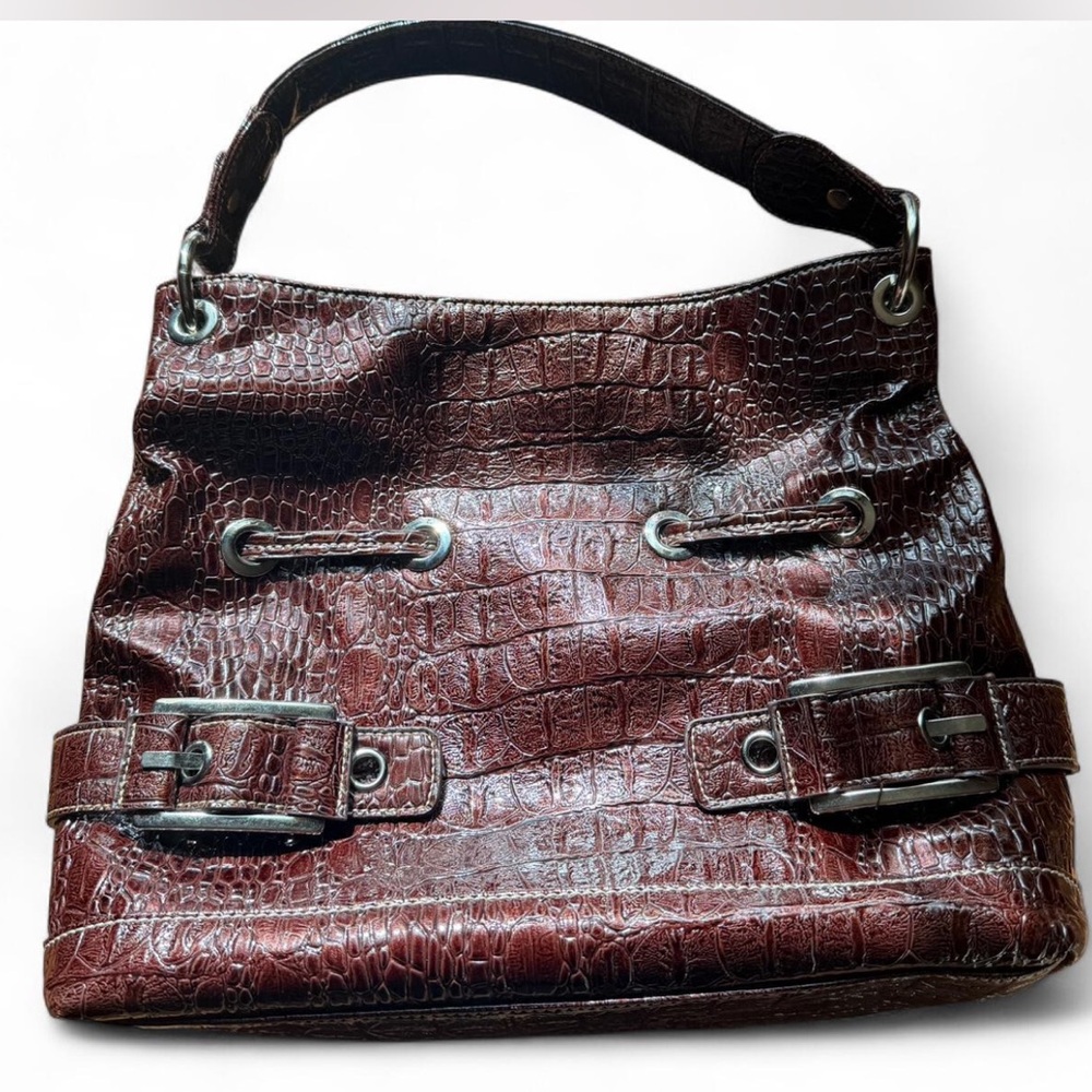 vintage y2k brown croc embossed shoulder bag